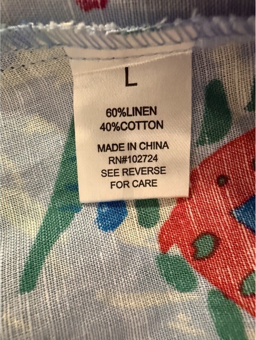 Hester Orchard Womens Large Blue Floral Button Top Linen Blend Blouse 3/4 Sleeve - Picture 9 of 9